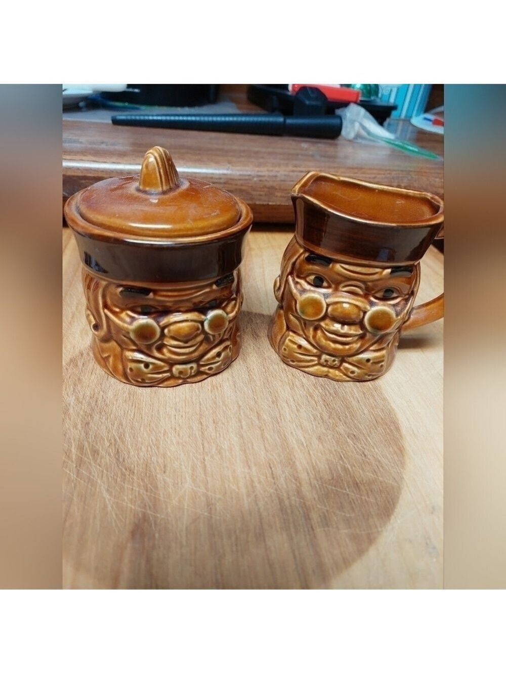 Vintage* Benjamin Franklin & Toby Brown Creamer and Sugar Colonial Set